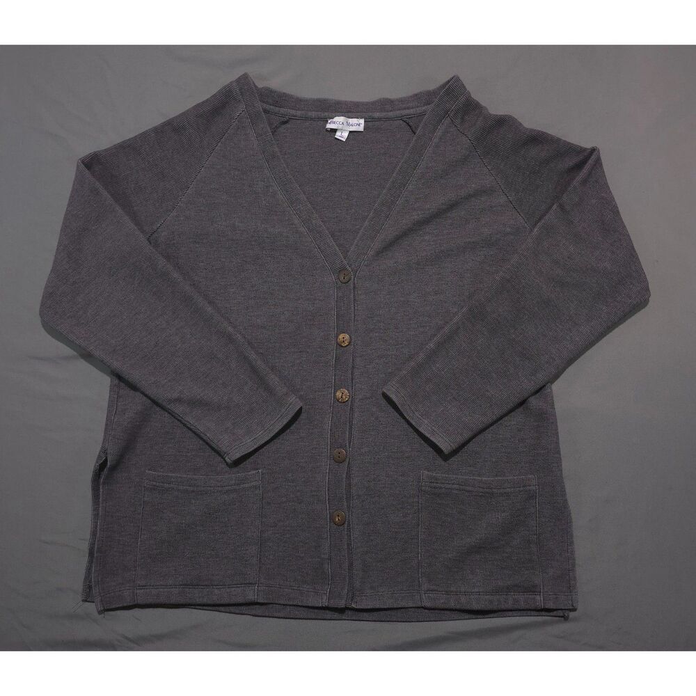 Rebecca Malone Womens Cardigan Sweater Size Large Gray Button Front